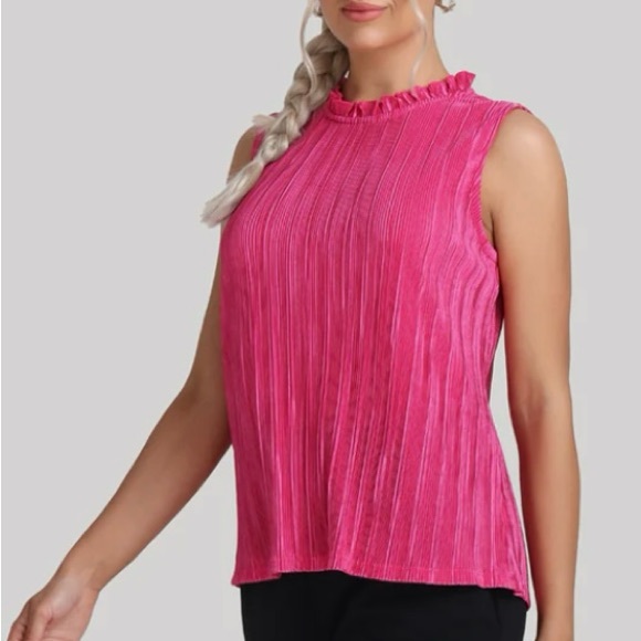 89th & Madison Tops - NWT Chic Raspberry Sorbet Sleeveless Blouse with Ruffle Trim- Size Large